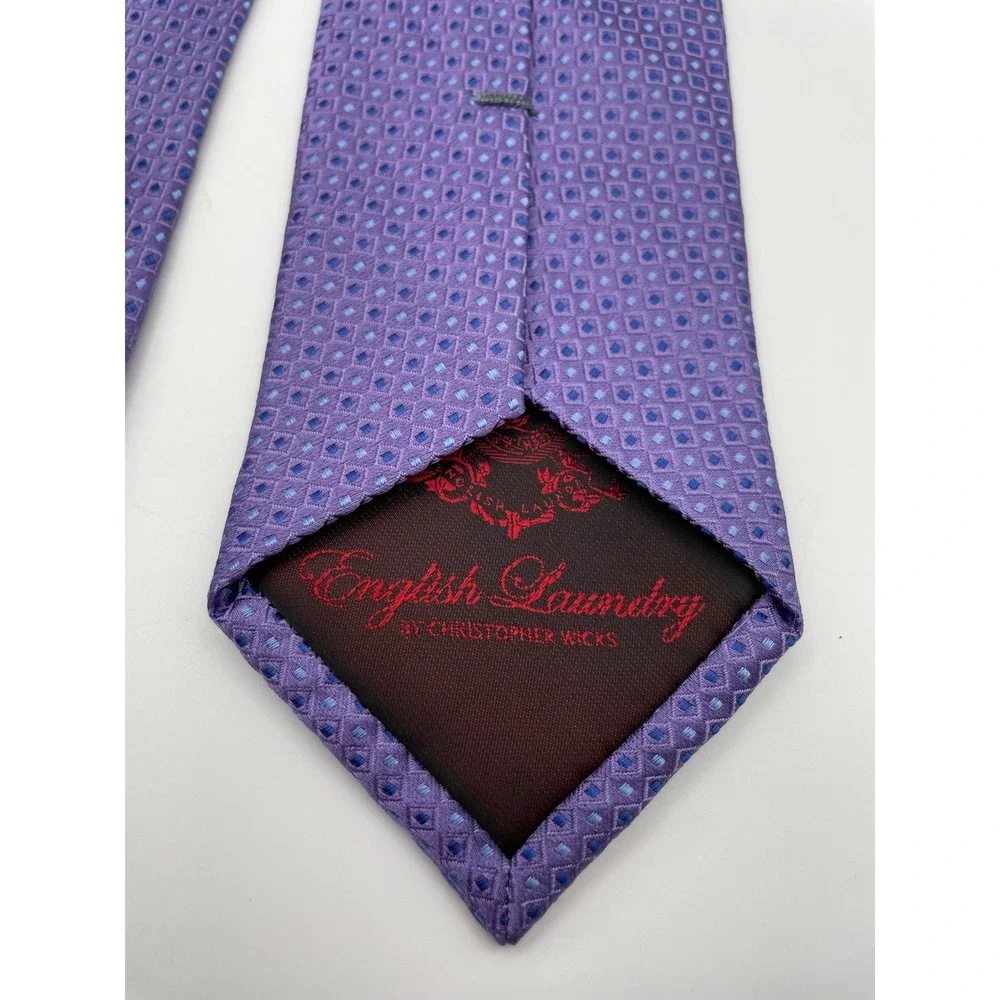 English Laundry Christopher Wicks Purple Geometric Square 100% Silk Men's Tie